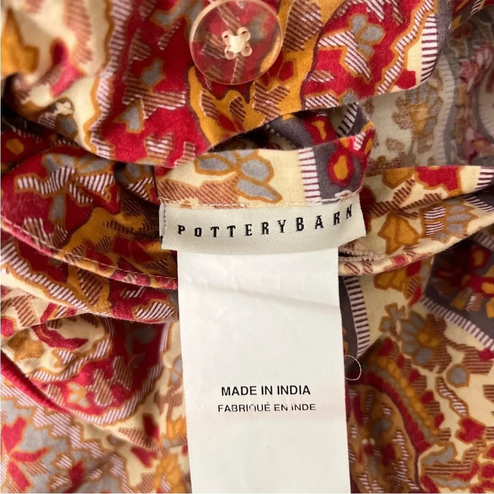 RARE Pottery Barn KING Paisley Duvet Cover Stripe Floral Red Blue Gold PB Ribbon